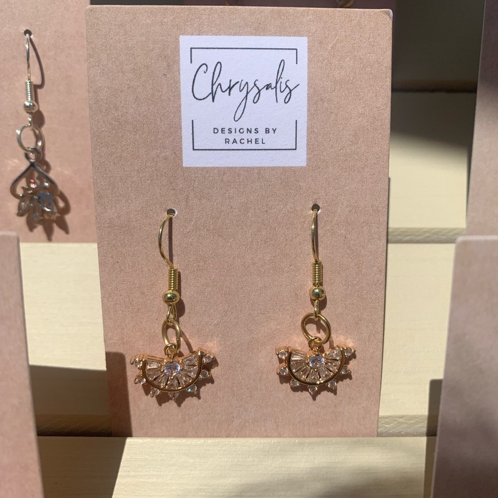 Cubic Zirconia Gold Half Moon Earrings